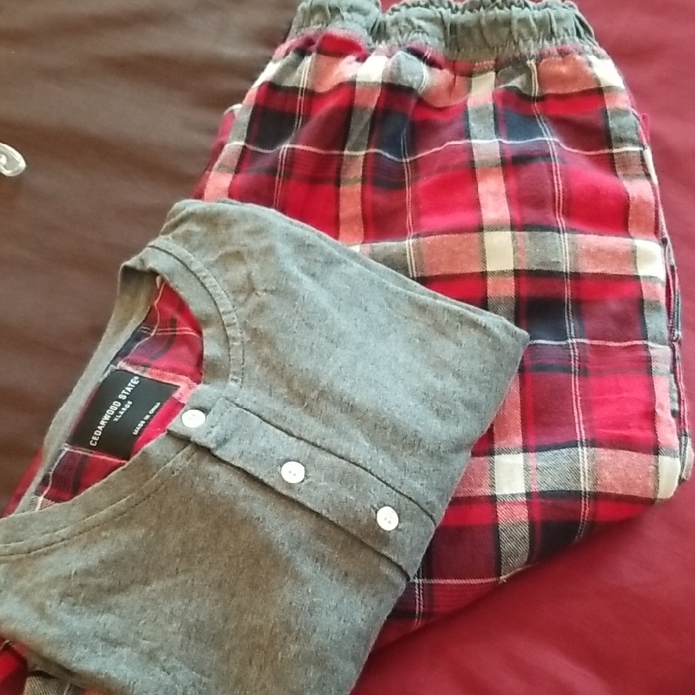Gray and Red Plaid Kids Bottoms
